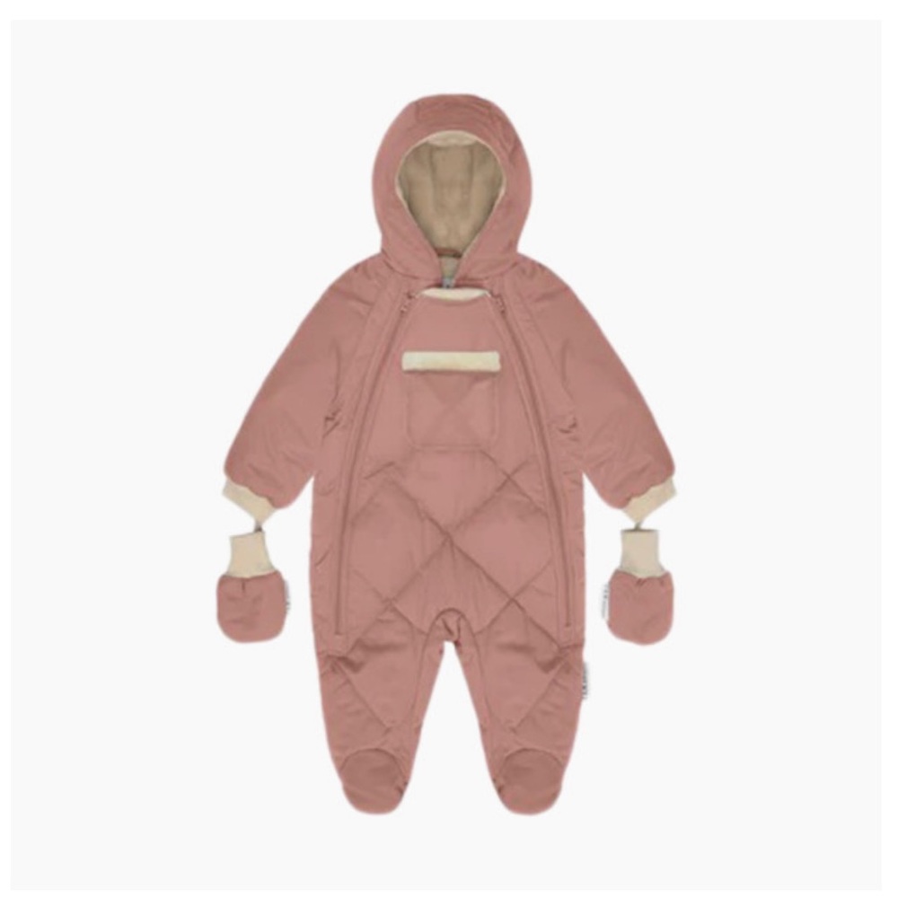 7AM rose dawn baby’s Benji snowsuit brand new. Mittens included. 12-24 mos.